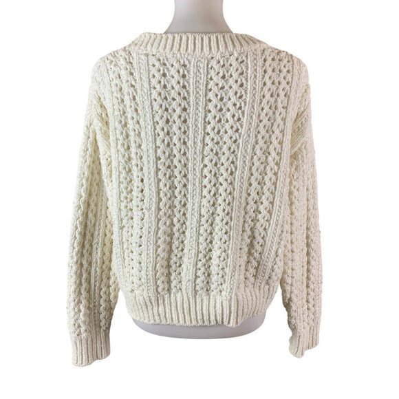 Hello Nite Cream Chenille Cable Knit Oversized V Neck Pullover Sweater Medium - Picture 2 of 4
